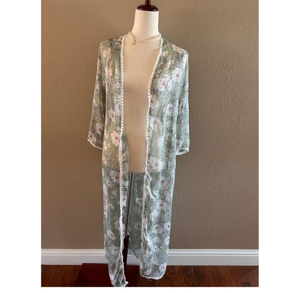 Sage boho longline floral print cardigan - Picture 5 of 6